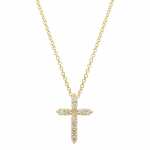 14k Yellow Gold Diamond Cross Necklace