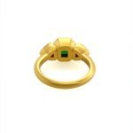 22K Gold 3 Stone Bezel Set Diamonds and Emerald Ring