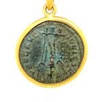 22K Gold Framed Roman Coin Pendant on Roman Glass Beaded Necklace