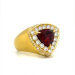 22K Gold Trillion Garnet Pave Diamonds Cocktail Ring