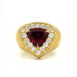 22K Gold Trillion Garnet Pave Diamonds Cocktail Ring