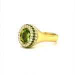 22K Gold Oval Peridot Tsavorite / Diamond Pave Cocktail Ring