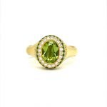 22K Gold Oval Peridot Tsavorite / Diamond Pave Cocktail Ring
