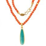 22K Gold Wrapped Turquoise Pendant With Engraved Silver Back