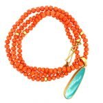 22K Gold Wrapped Turquoise Pendant With Engraved Silver Back