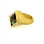 22k Gold Watermelon Tourmaline with Pave Diamonds Free Form Cocktail Ring
