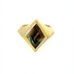 22k Gold Watermelon Tourmaline with Pave Diamonds Free Form Cocktail Ring