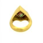 22k Gold Watermelon Tourmaline with Pave Diamonds Free Form Cocktail Ring