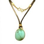 22K Gold Wrapped Arizona Turquoise Pendant With Engraved Silver Back
