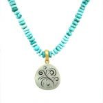 22K Gold Wrapped Turquoise Pendant and Beads With Engraved Silver Back