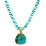 22K Gold Wrapped Turquoise Pendant and Beads With Engraved Silver Back