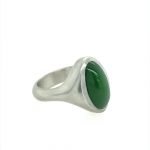Platinum Long Oval Jade Unisex Signet Ring
