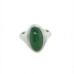 Platinum Long Oval Jade Unisex Signet Ring