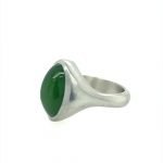 Platinum Long Oval Jade Unisex Signet Ring