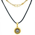 22K Gold Tahitian Pearl Pendant on Leather