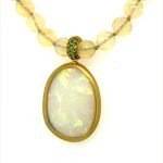 22k Gold Frame Free Form Australian Opal Pendant On Opal Beads