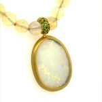 22k Gold Frame Free Form Australian Opal Pendant On Opal Beads