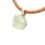 Sterling Silver Prong Round Aquamarine Pendant on Leather