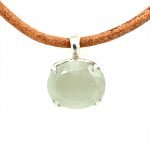 Sterling Silver Prong Round Aquamarine Pendant on Leather