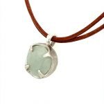 Sterling Silver Prong Round Aquamarine Pendant on Leather