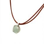 Sterling Silver Prong Round Aquamarine Pendant on Leather
