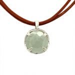Sterling Silver Prong Round Aquamarine Pendant on Leather