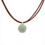 Sterling Silver Prong Round Aquamarine Pendant on Leather