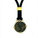 22 Karat Gold Prongs, Silver Wrapped Roman Coin Leather Necklace
