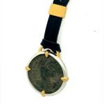 22 Karat Gold Prongs, Silver Wrapped Roman Coin Leather Necklace