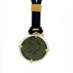 22 Karat Gold Prongs, Silver Wrapped Roman Coin Leather Necklace