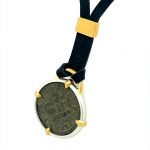 22 Karat Gold Prongs, Silver Wrapped Roman Coin Leather Necklace