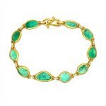 22 Karat Gold Wrapped Free-Form Emeralds and Diamonds Bracelet