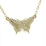 14 Karat Yellow Gold Pave Diamonds Tiny Butterfly Necklace