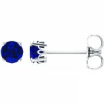 14 Karat White Gold Blue Sapphire Prong Set Stud Earrings