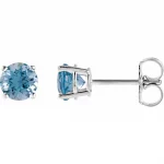 14 Karat White Gold Aquamarine Prong Set Stud Earrings