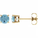 14 Karat Yellow Gold Aquamarine Prong Set Stud Earrings