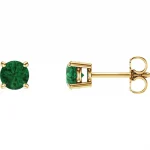 14 Karat Yellow Gold Emerald Prong Set Stud Earrings