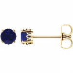 14 Karat Yellow Gold Blue Sapphire Prong Set Stud Earrings