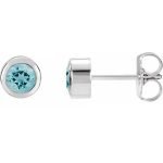 14 Karat White Gold Aquamarine Bezel Set Stud Earrings