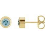 14 Karat Yellow Gold Aquamarine Bezel Set Stud Earrings
