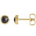 14 Karat Yellow Gold Black Diamond Bezel Set Stud Earrings