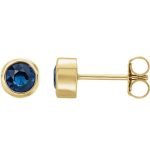 14 Karat Yellow Gold Blue Sapphire Bezel Set Stud Earrings