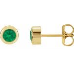 14 Karat Yellow Gold Emerald Bezel Set Stud Earrings