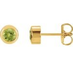 14 Karat Yellow Gold Peridot Bezel Set Stud Earrings