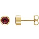 14 Karat Yellow Gold Ruby Bezel Set Stud Earrings