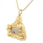 18 Karat Gold Pave Diamonds Laughing Buddha Pendant