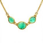 22 Karat Gold Wrapped Free-Form Emeralds and Diamonds Necklace