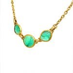 22 Karat Gold Wrapped Free-Form Emeralds and Diamonds Necklace
