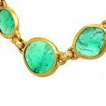 22 Karat Gold Wrapped Free-Form Emeralds and Diamonds Necklace