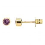 14 Karat Yellow Gold Pink Sapphire Bezel Set Stud Earrings
